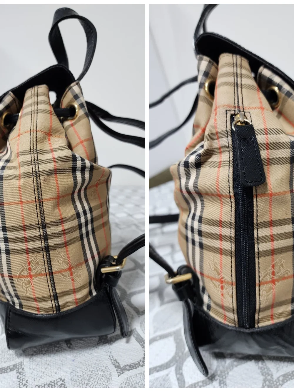 Burberry Vintage Haymarket Check Buckle Backpack Black/Beige